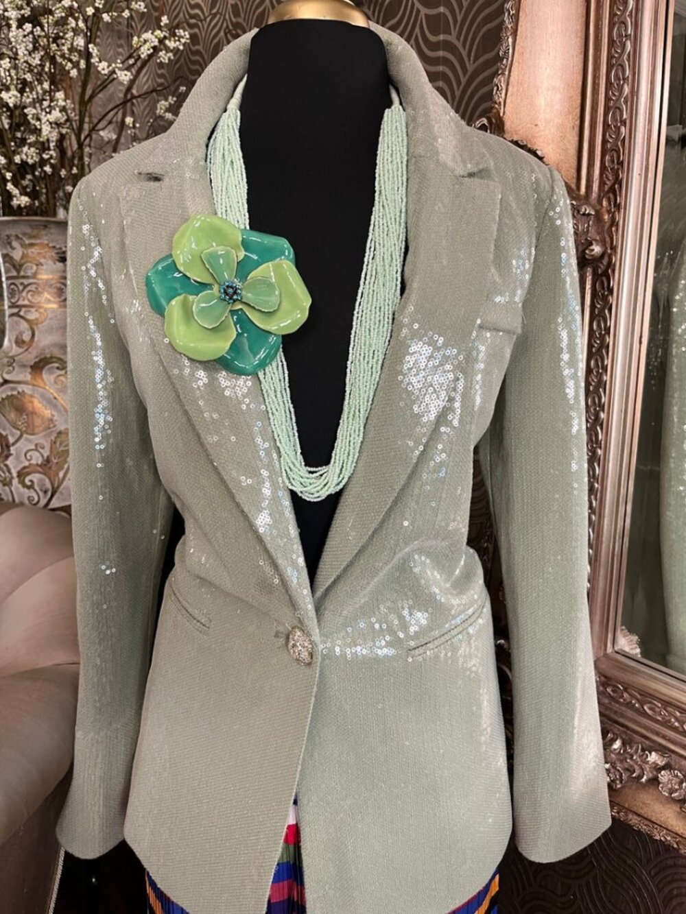 Sans souci sage green sequin blazer